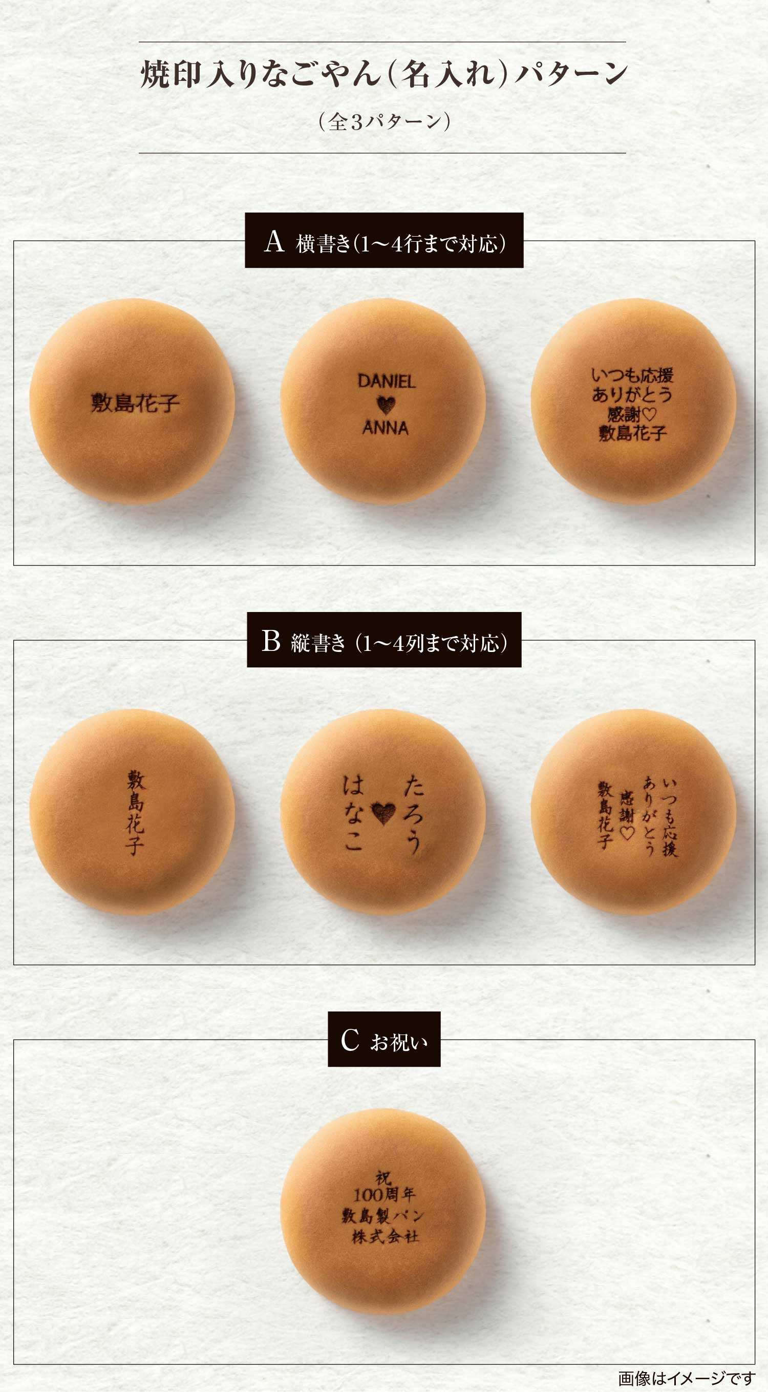 焼印入りなごやん（名入れ）パターン　全7パターン